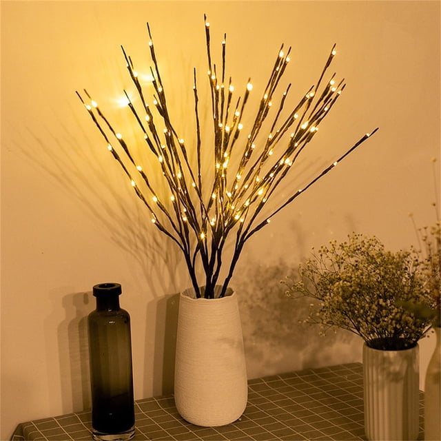 XUNRYAN - Decoración de invierno con ramas iluminadas por menos de $10, adorno de ramas muertas para interiores, decoración de jarrones para fiestas, decoración de mesas navideñas con ramas florales