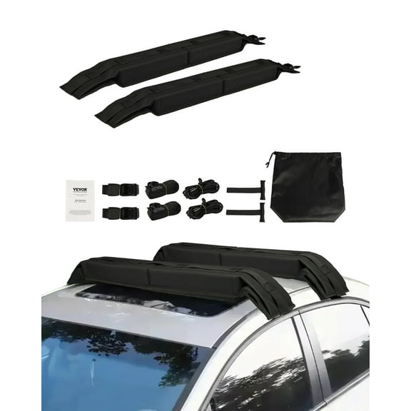 VEVOR Soft Roof Rack Pads, 31.5" Universal Car Roof Rack Pad, 176LBS Load Capacity Luggage Kayak Carrier with 4 Tie-Down Straps, 2 Quick Loop Straps & Storage Bag for SUP Canoe Snowboard Paddle Board