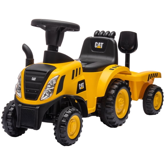 Kids Bikes Qaba 2 in 1 Ride on Tractor for Kids, Caterpillar Licensed Ride on Excavator with Shovel & Detachable Trailer, No Power Ride on Push Car for 18-36 Months, Yellow,Kids Riding Toys