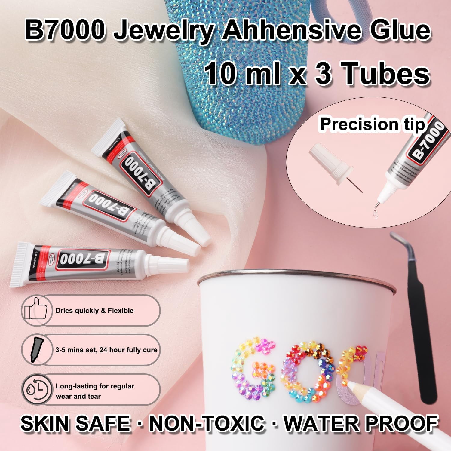 2 Boxes Rhinestones for Bedazzling Kits, Multicolor 3mm & Silver Clear 2/3/4/5/6mm Resin Flatback Gems for Diamond Art, Bedazzler Kit with 3Pcs 10ml B7000 Jewelry Glue for DIY Crafting Crafts Decor