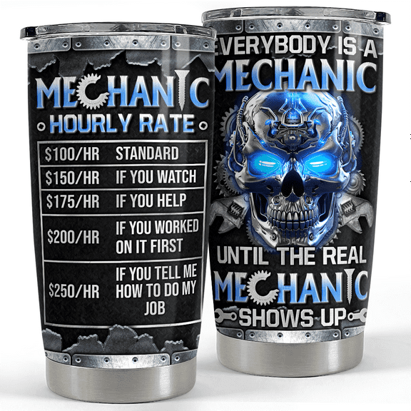 SANDJEST Mechanic Gifts for Men Mechanic Hourly Rate Tumbler 20oz Stainless Steel Insulated Tumblers Coffee Travel Mug Cup Mechanics Gift for Birthday Christmas