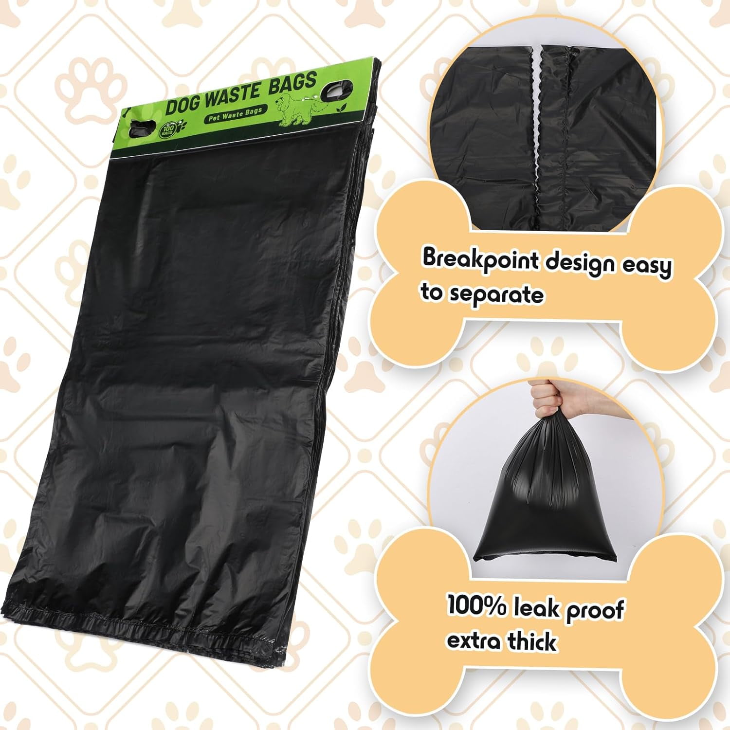 Pet Waste Bags Bulk, 2500 Pack Leakproof Easy Single Pull Bags for Poop Station Dispenser, Fit Hang Hole for Home and Outdoor Use