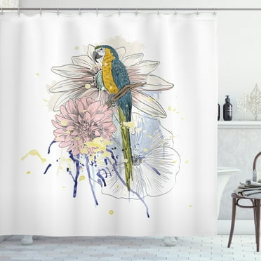 Ambesonne Tropical Shower Curtain, Parrot on Flower Bouquet, 69"Wx70"L, Multicolor