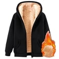 thumbnail image 3 of CUZIBR Oversized Zip Up Hoodies Women Fuzzy Thick Lined Hooded Sweatshirt With Pocket Long Sleeve Stylish Street Tops,Black,L, 3 of 3