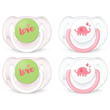 (2 pack) Philips Avent Classic Walmart Deco Pacifier 6-18m, pink elephants, 2 pack, SCF189/25