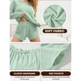 thumbnail image 5 of FEOYA Waffle Pajamas for Women Set Knit Lounge Sleepwear Outfits Ribbed Pajamas Long Sleeve Top Shorts 2 Piece Loungewear Sweatsuit with Pockets M Green, 5 of 7
