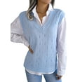 thumbnail image 6 of Seyurigaoka Women's Knitted Sweater Vest Solid Color Sleeveless V-Neck Hole Cutout Loose Knitwear Tank Tops, 6 of 9