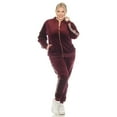 thumbnail image 2 of White Mark Women's 2-Piece Velour Long Sleeve Tracksuit Set with Faux Leather Stripe, 2 of 6