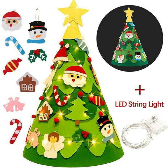 DIY Felt Christmas Tree for Kids,30inch Christmas Decorations for Toddlers with 30pcs Glitter Ornaments,Felt Xmas Tree for Kids Christmas Door Wall Hanging Decorations,Family 3D Fake Xmas Tree