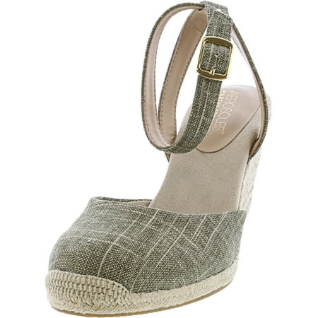 Aerosoles Women's Meadow Green Fabric Ankle-High Wedged Sandal - 11M
