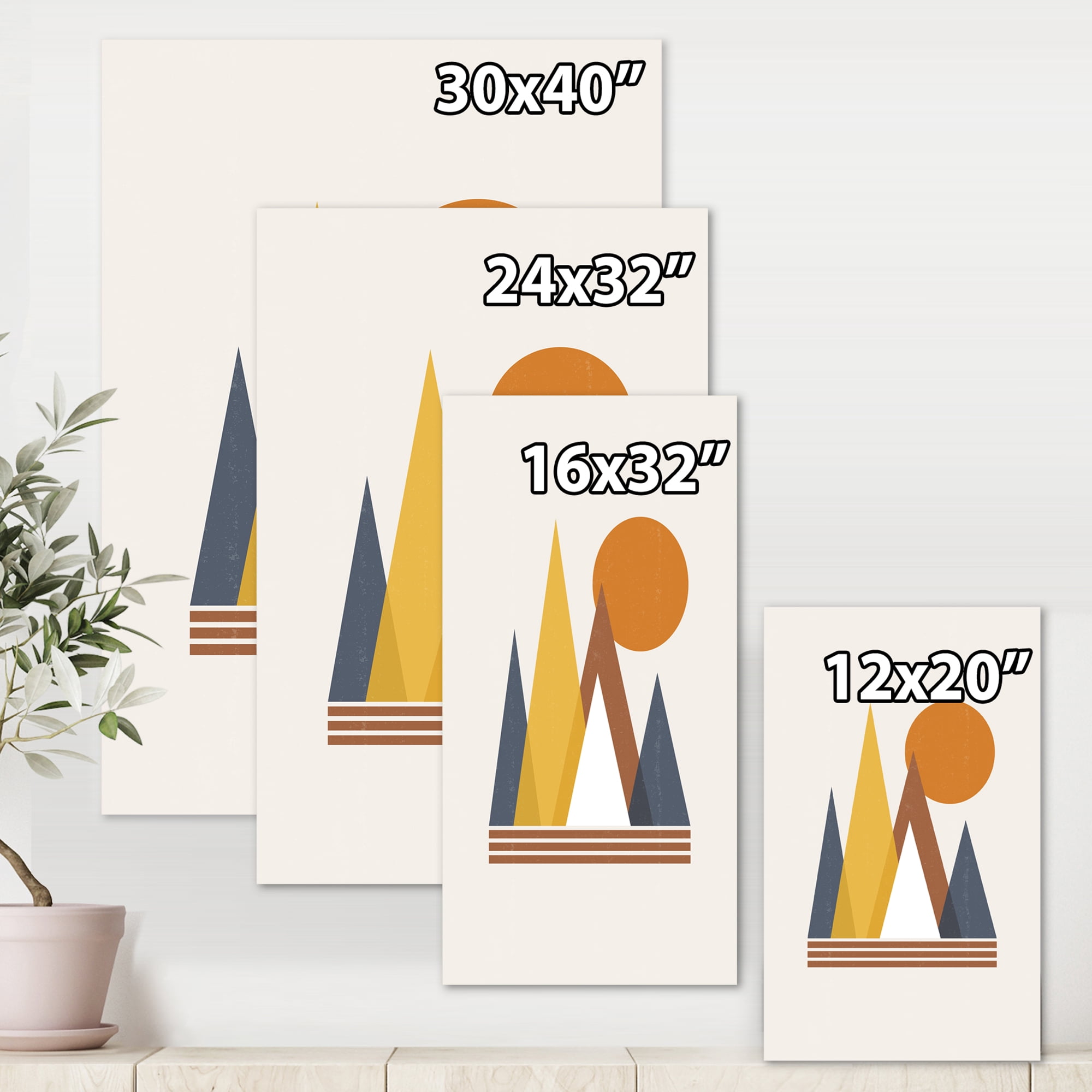 Designart ' Sun and Mountain Abstract ' Modern Canvas Wall Art Print