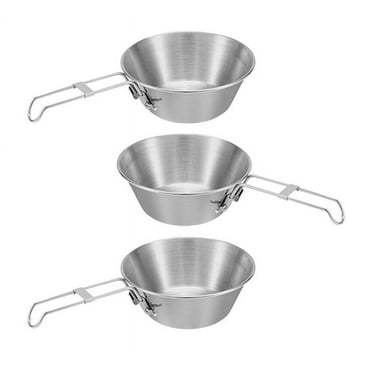 SNNROO 3Pcs 304 Stainless Steel Camping Bowl with Scale and Fordable Handle, Lightweight Sierra Cup 300ml, Camping Pot, Picnic Bowl for Outdoor Cooking