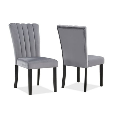 Traditional 4pc Upholstered Dining Chairs Grey Fabric Sleek Black Finish Furniture