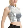 thumbnail image 4 of YONGHS Women Metallic Shiny Sleeveless Crop Top Ladies T-Shirt Vest S-XXL Silver A XXL, 4 of 6