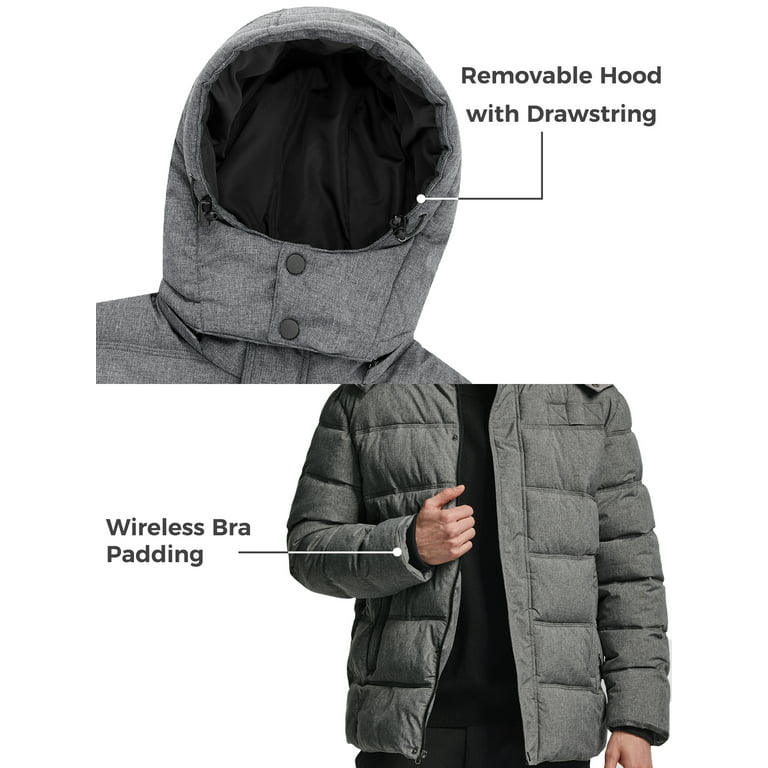 Wantdo Men's Puffer Jacket Hooded Winter Coat Warm Thicken Outerwear Coat  Heather Gray XL 