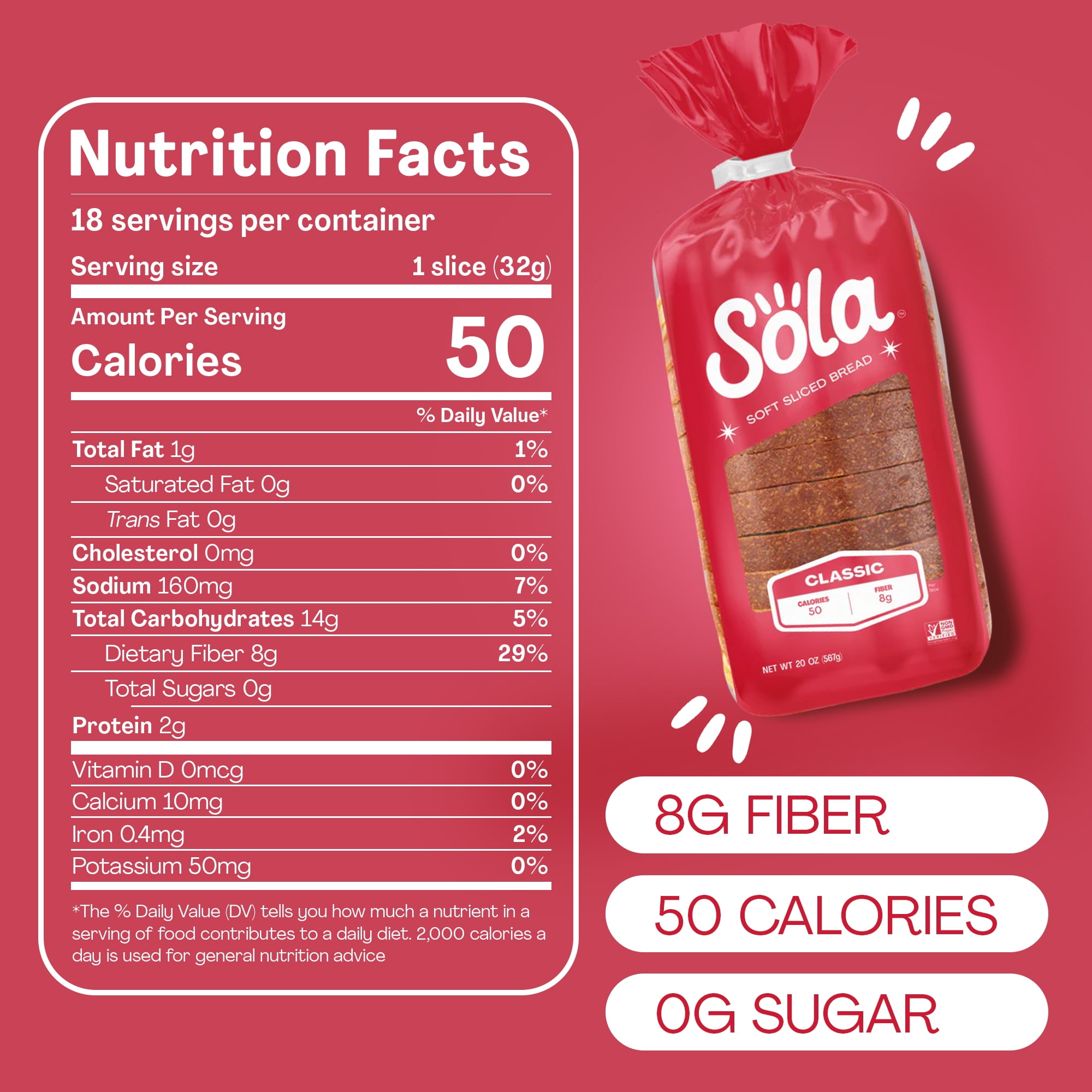 Sola Classic White Bread, Soft Sliced Bread, Non-GMO, 20 oz