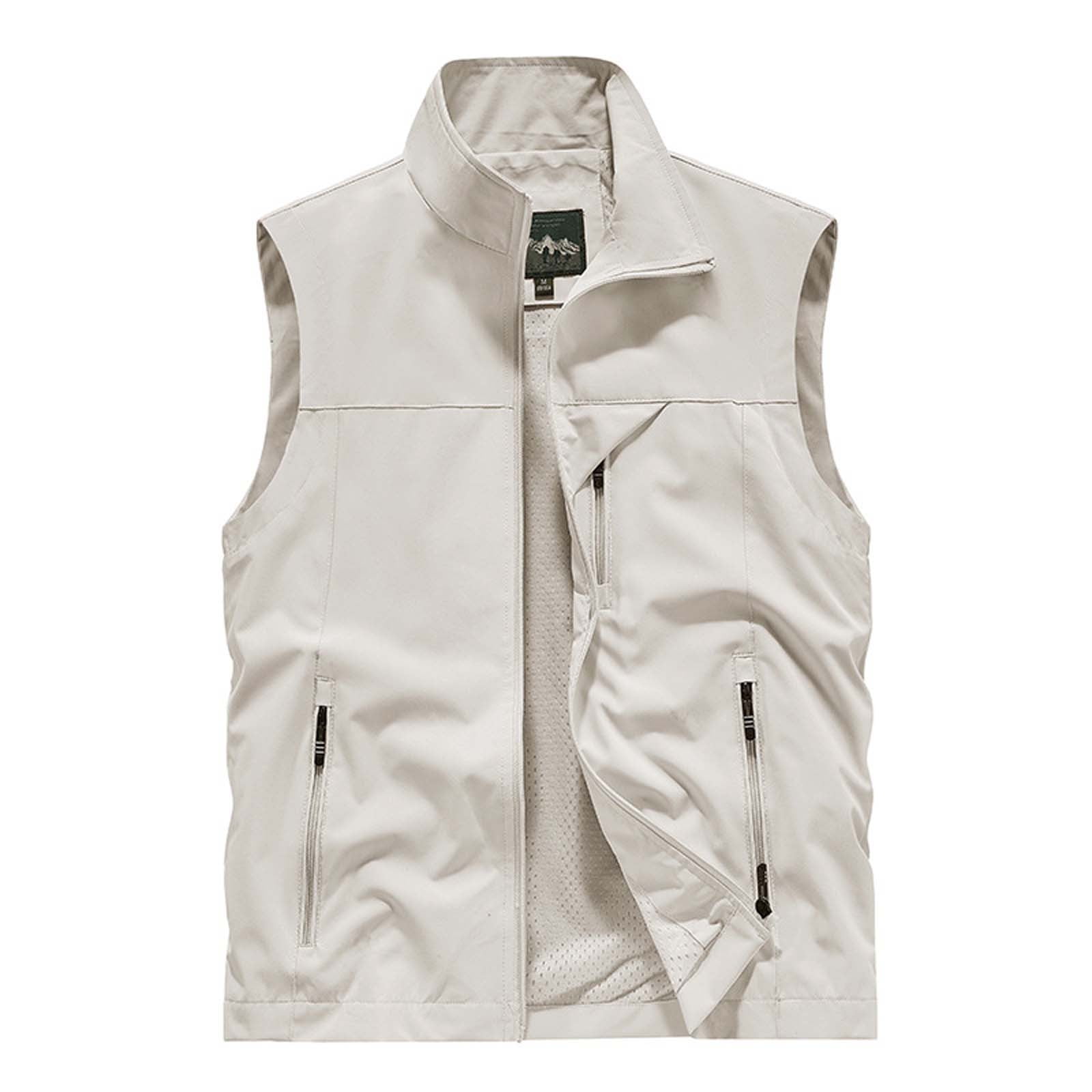 BiZtdJrK Men Vest Solid Color Stand Collar Sleeveless Workwear Jacket Slim Fit Outdoor Lightweight Vests for Travel Hiking Running White XL