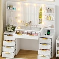 thumbnail image 3 of Ktaxon Large Makeup Vanity with 9 Drawers, Flutted Vanity Table Set with Lighted Mirror, Get Ready with Me, White, 3 of 8