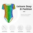 thumbnail image 6 of Fotbe Glitter Rainbow Women's Crew Neck Short Sleeves Bodysuit Tops Round Neck Slim Sleeveless Soft Comfortable Basic-Medium, 6 of 9