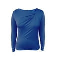 thumbnail image 5 of Dazajoo Womens Cowl Neck T-Shirt Slim Fit Draped Front Long Sleeve Tops Solid Color Basic Tee Shirts,Blue,XXL, 5 of 7
