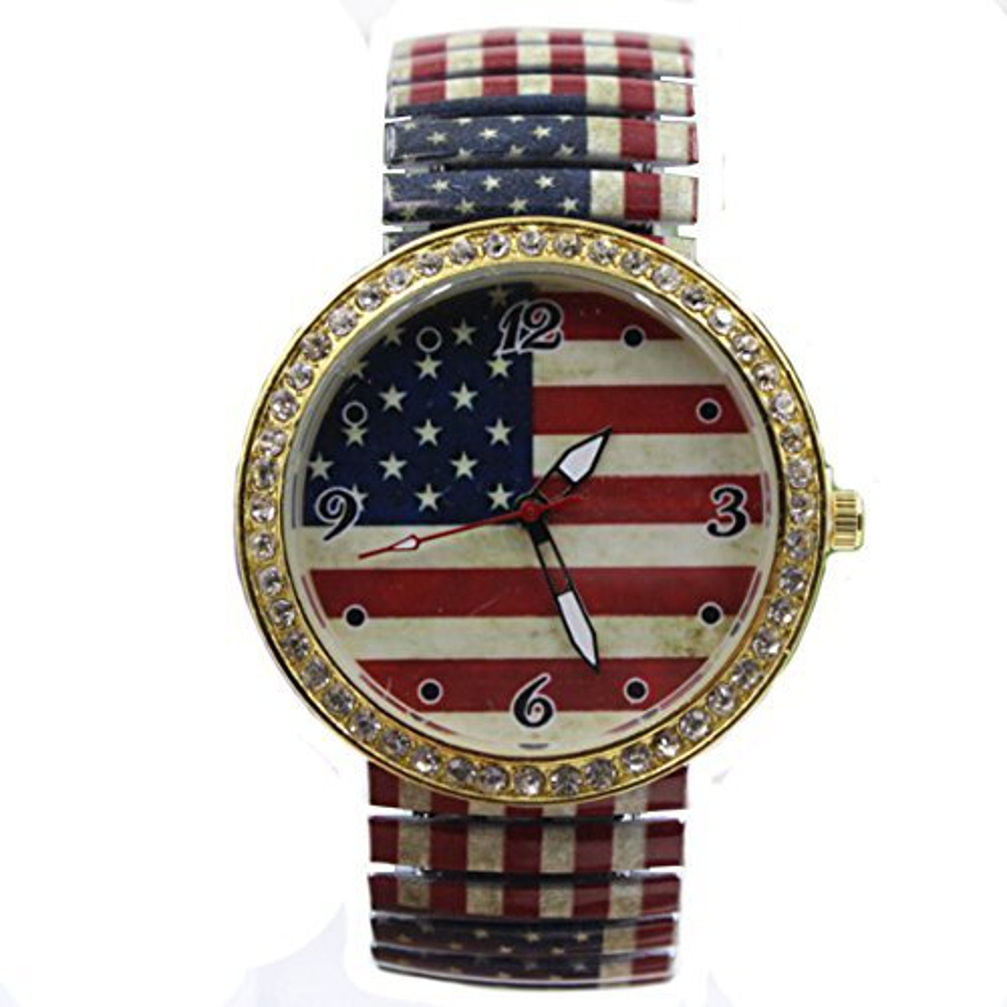 American Flag Watch U.S.A. American Flag Stainless Steel Stretch Band