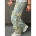 thumbnail image 5 of LMLYSoH Men Jeans, Vintage Frayed Patchwork Loose Casual Jeans Trousers Streetwear for Daily, 5 of 9