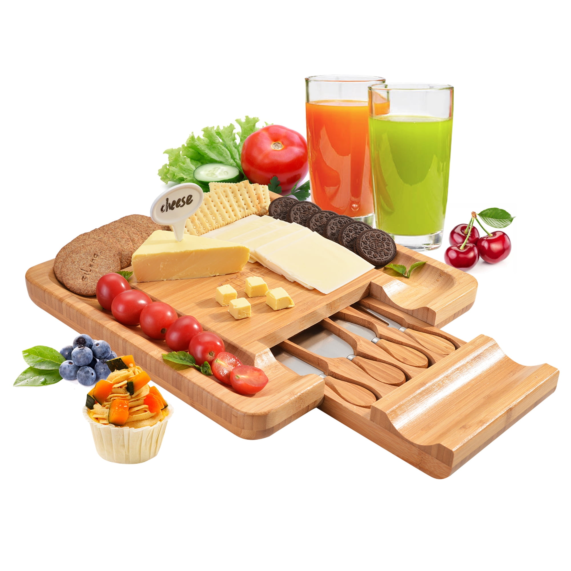 Fitnate 13" Bamboo Cheese Cutter Board Sets Cheese Cutting Board with