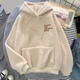 thumbnail image 5 of comerut Fall Winter Women Hoodie Drawstring Elastic Cuff Thick Fleece Patch Pocket Loose Long Sleeves Pullover Warm Letter Embroidery Top, 5 of 8