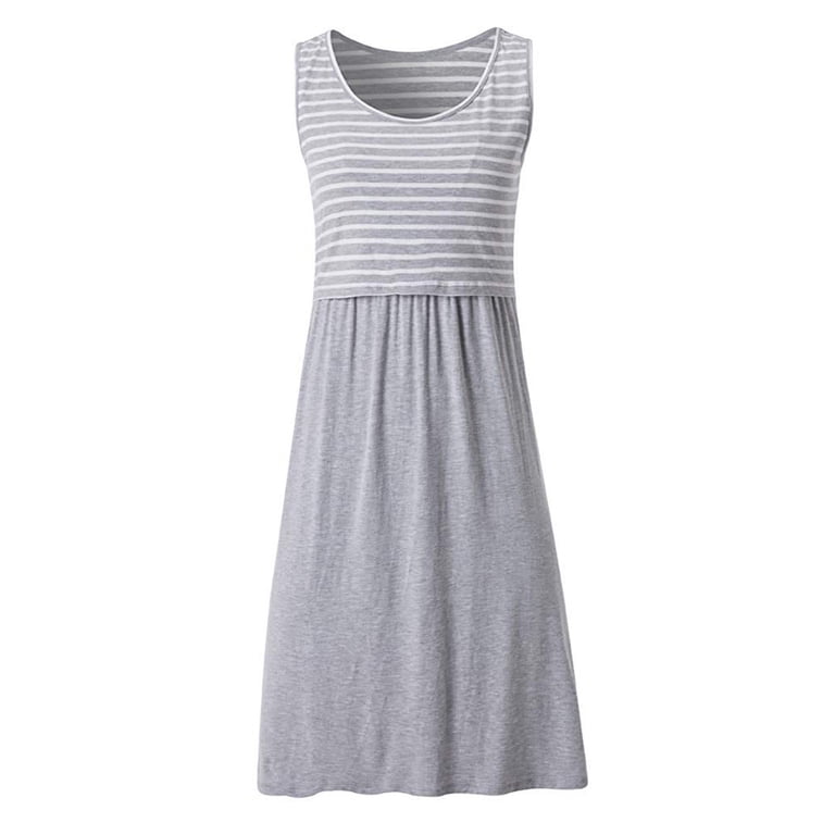 AJTQTH Women Nursing Sundress Stylish Round Neck Sleeveless Striped Tunic  Gowns Colorblocked Flowy Maxi Dress Oversized Maternity Frocks Smmer  Pregnancy Clothes Gray M - Walmart.com