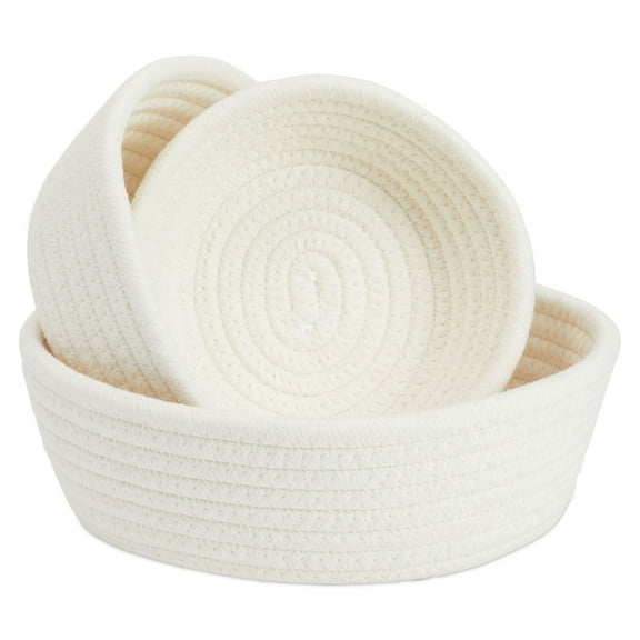 Juvale Small Round Cotton Rope Storage Baskets - Nesting Storage Bin Pack - Cotton Woven Basket for Home Organizing - White, Pack of 3, 6.5 x 2.9 in/7.5 x 3 in/8.2 x 3.2 in