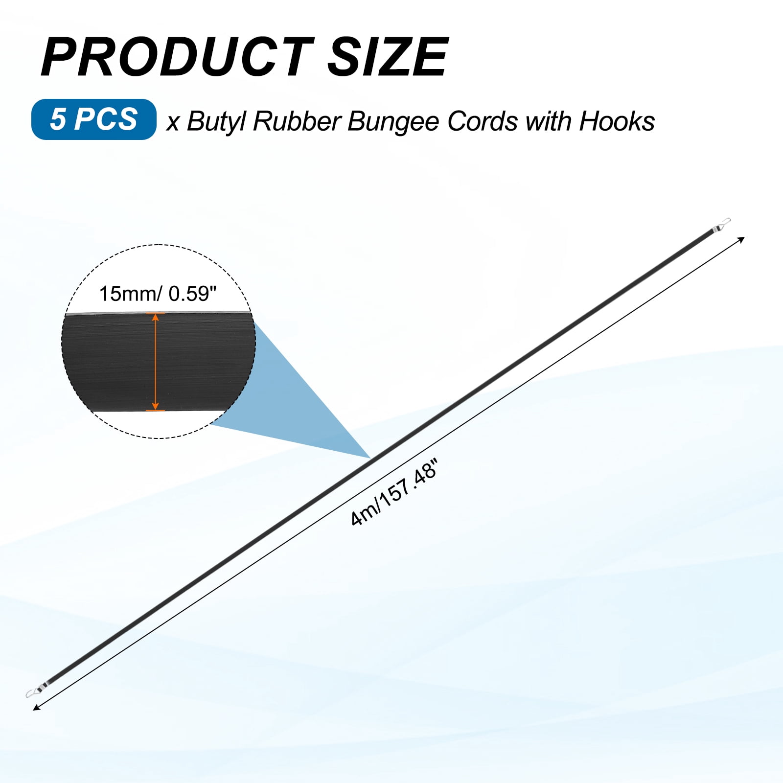 5Pack Bungee Cords with Hooks, 157.5" Bungee Straps Rubber Tarp Straps Tie Down Cords with Metal Hook Buckles for Securing Motorcycle Cargo Tarps Canvases, Black