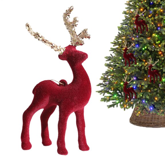 MezoJaoie Reindeer Statue Flocking House Deer Ornaments Christmas Reindeer Statue for Holiday Mantel Tree Desk Shelf Kitchen Tabletop Centerpiece Festive Home Decoration brightly
