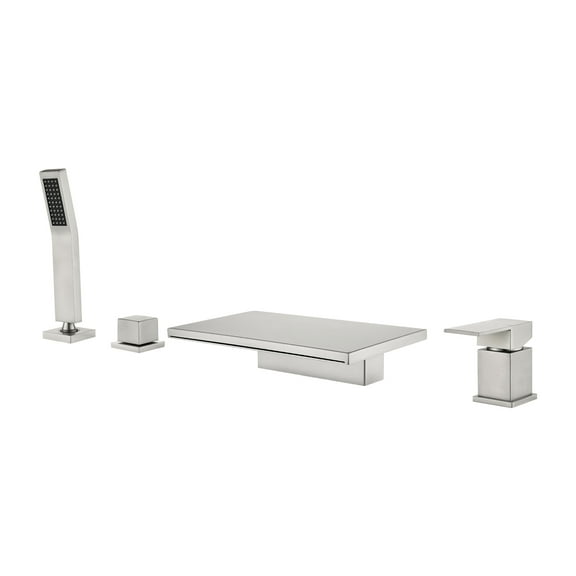 Cobbe Brushed Nickel Bathroom Bathtub Faucet Set 4-Hole Deck Mount with Sprayer and 10.24-Inch Wide Waterfall Spout Single Handle Dual