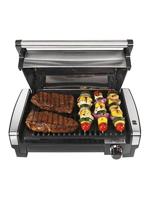Hamilton Beach Electric Indoor Searing Grill with Adjustable Temperature Control to 450F, Removable Nonstick Grate, 118 sq. in. Surface Serves 6, Stainless Steel