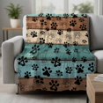 thumbnail image 2 of Green Brown Paw Print Throw Blanket for Couch,Lightweight Flannel Fleece Blanket,Vintage Farmhouse Country Wooden Grain Microfiber Plush All Season Decorative Blankets for Sofa Bed Office 40"x60", 2 of 9