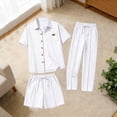 thumbnail image 4 of Eryao Mens Summer Lounge Sets Casual 3 Piece Waffle Knit Short Sleeve Button Down Shirts Matching Pants and Shorts with Pockets,White,L, 4 of 6
