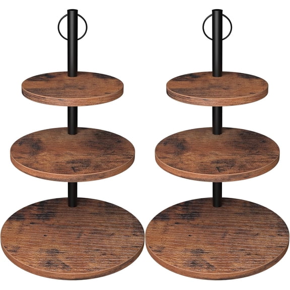 Cupcake Stand, 2 Pack Rustic Wood Cake Stand, 3 Tier Cupcake Tower Round Tiered Tray Stand for Dessert Table Display, Industrial Wooden Serving Stand Wedding, Graduation and Baby Shower