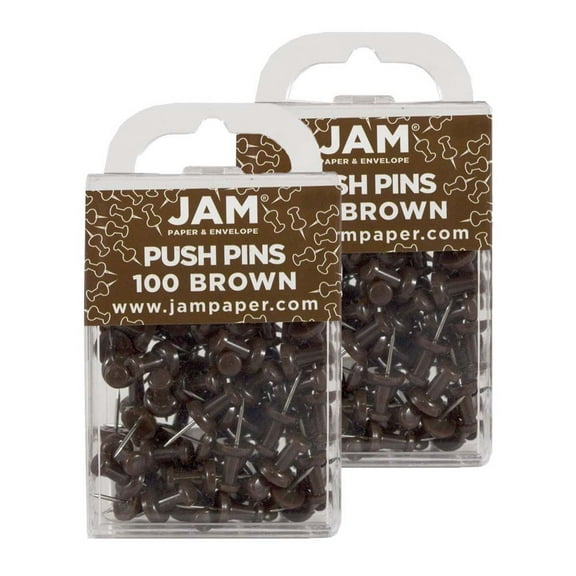 JAM Paper Push Pins, Brown, 2 Packs of 100