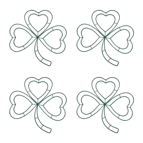 Worgeous 4pcs DIY St. Patrick's Day Four Leaf Iron Wreath Frame Green Shamrock Metal Wreath Form Irish Flower Wreath for Irish Festival Door Decorations