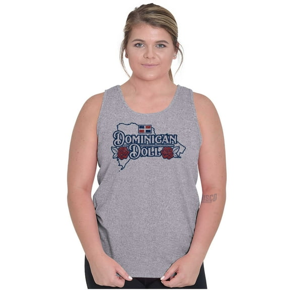 Dominican Doll Cute DR Flag Roses Tank Top Tee Shirt Women Brisco Brands S