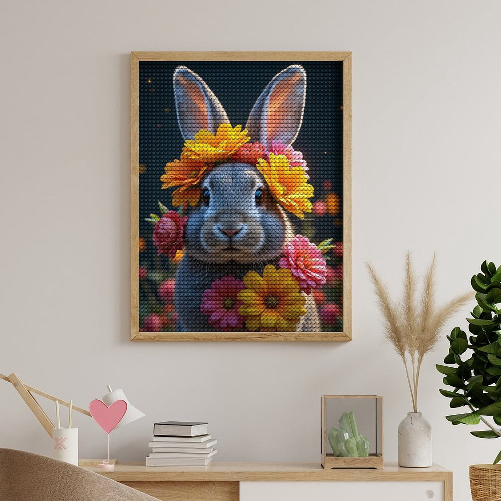 Diamond Art Kits for Adults, Rabbit With Vibrant Floral Crown 5D Diamond Painting Kits for Adults Beginners, DIY Full Drill Diamond Painting, Gem Art and Crafts 12x16