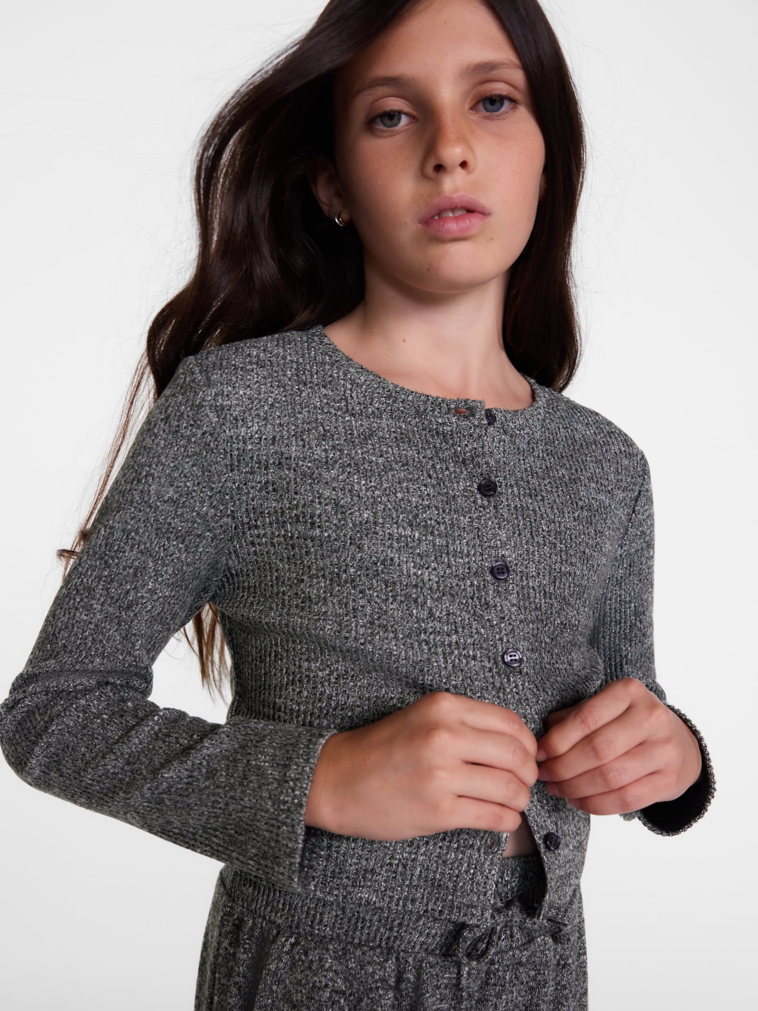 Weekend Academy Girls Ribbed Button Front Top with Long Sleeves, Sizes 4-18
