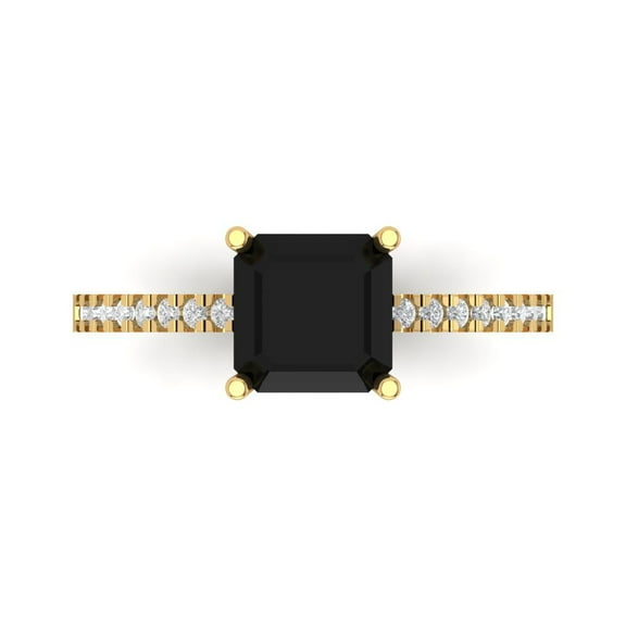 Clara Pucci 14K Yellow Gold Solid Gold Onyx Solitaire with Accents Anniversary Ring for Women - 2.7 cttw Asscher Cut