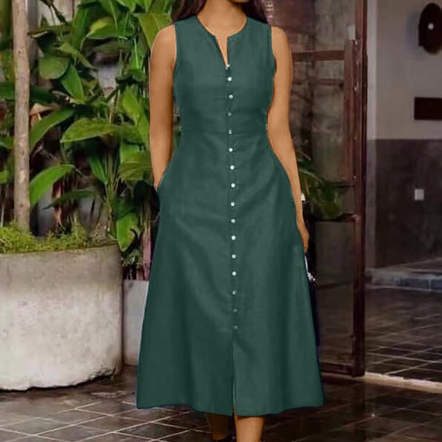 LOVZFMLL Dresses Women's Spring/Summer New Popular Hanging Strap Split Long Dress Solid Color Dress