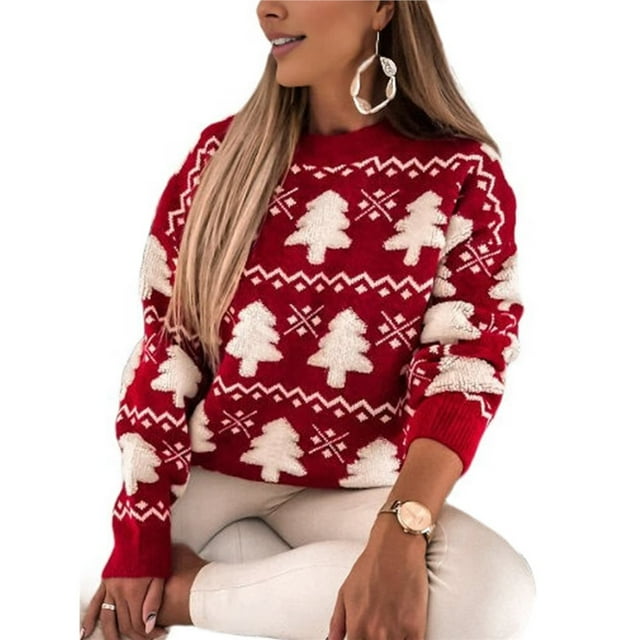 Suéter Navideño Vintage para Mujer, Divertido, Grandes, Festivo, , de Punto Rojo L