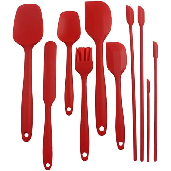 Silicone spatula set rubber spatula silicone heat resistant kitchenware spatulas for nonstick cookware plastic spatula 10 set stainless steel core (Red)