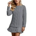 thumbnail image 3 of MuXiKeJi Clothes Women Cable Knit Sweater Dress Crewneck Long Sleeve Pleated Mini Dress Twofer Style Patchwork Dress,Fall Sweater Dresses for Women 2025, 3 of 5