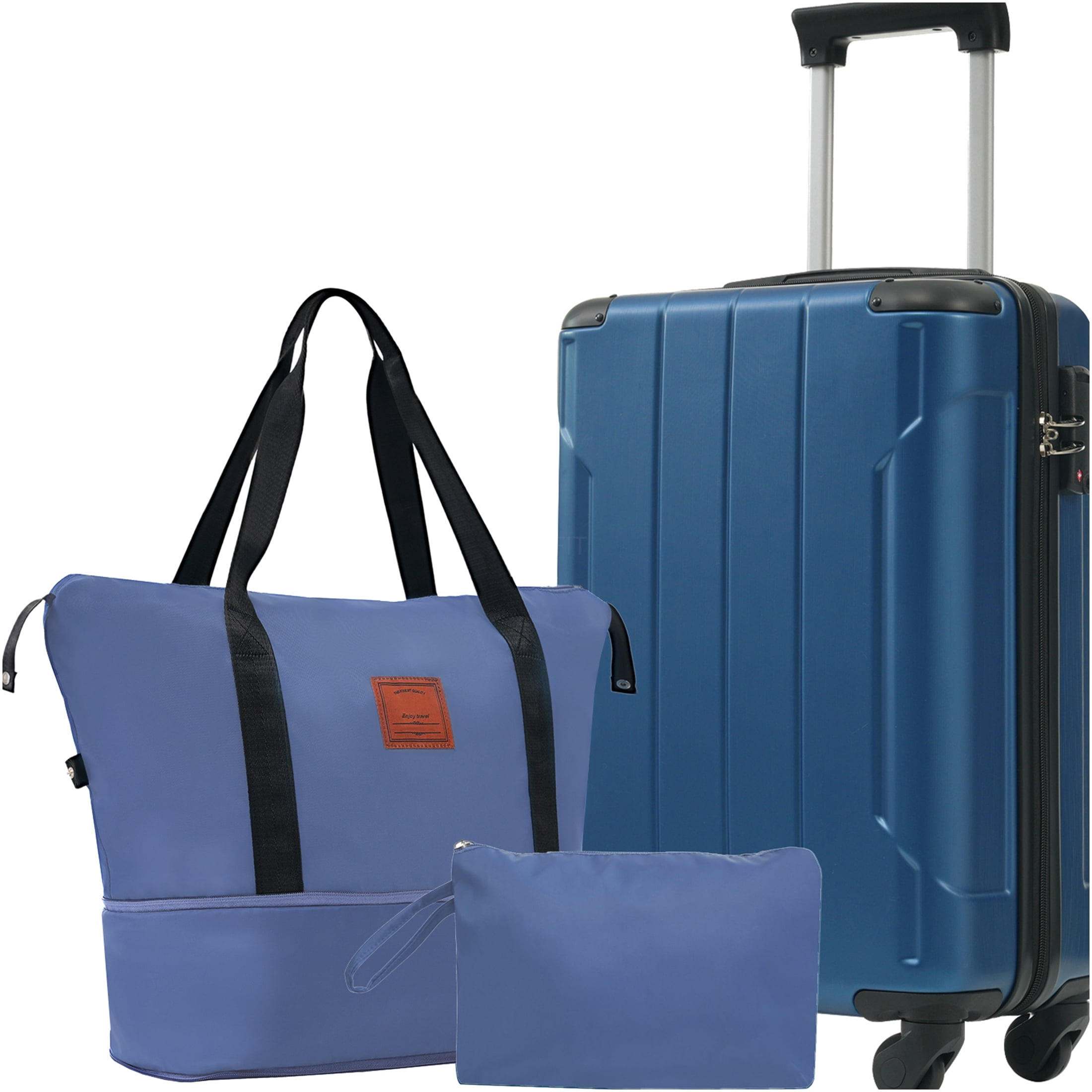 JERFIT 3-Piece Carry On Luggage Set with Spinner Wheels, Lightweight ABS Hardshell Suitcase, Expandable Duffel & Toiletry Bag for Air Travel, Weekend Trips, Business - Blue
