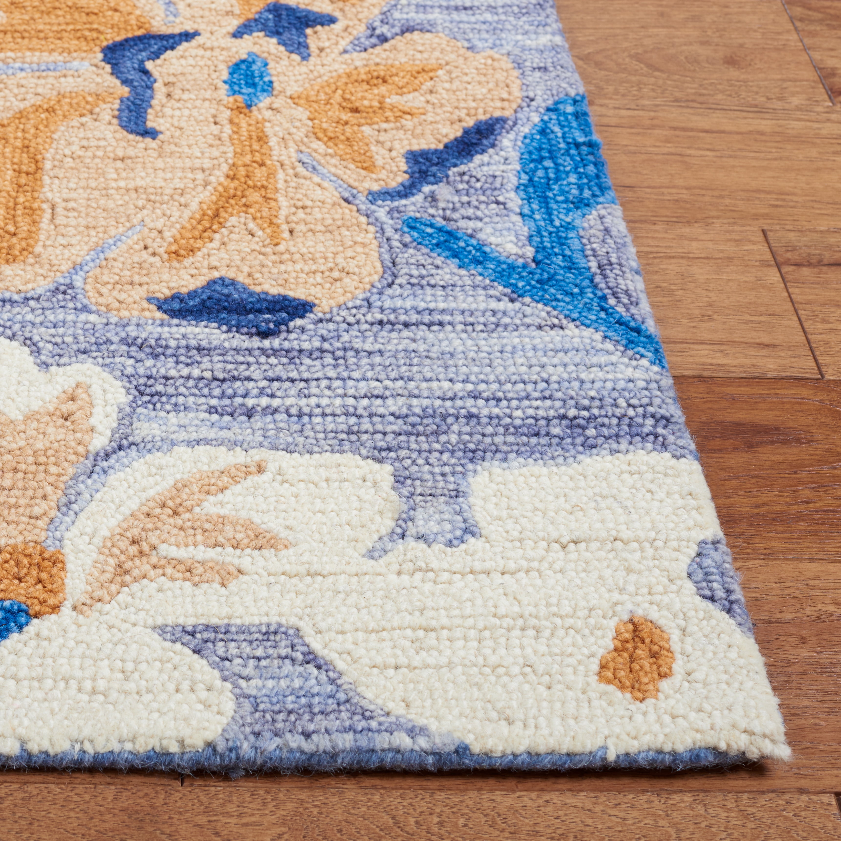 SAFAVIEH Jardin Ruadhan Floral Wool Area Rug, Blue/Ivory, 6' x 6' Square