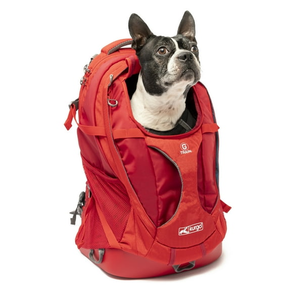 Kurgo G-Train - Dog Carrier Backpack for Small Pets - Chest Straps & Hip Belt - Reflective - Two Water Bottle Sleeves - Waterproof Bottom (Chili Red)